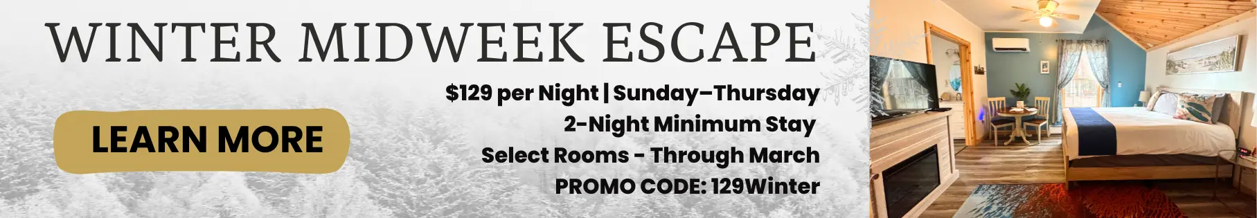 winter midweek special $129 on non deluxe room at deer creek winery