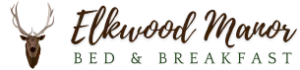 Logo for Elkwood Manor Bed & Breakfast, an inviting inn and wedding venue, featuring a stylized elk head above elegant script and serif text that reads 