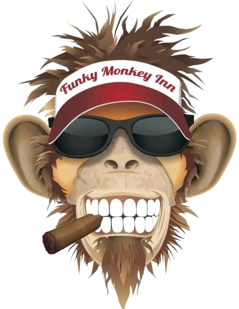 illistration of a monkey wearing sunglasses and a hat smoking a cigar